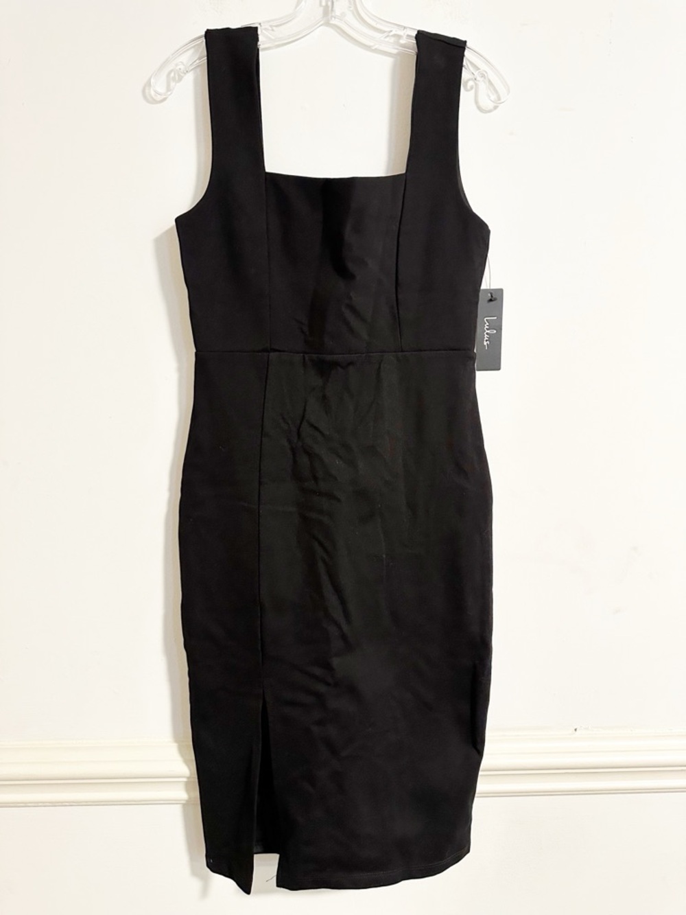 Lulus NWT Vibrant Allure Black Square Neck Sleeveless Bodycon Midi Dress Medium - Picture 5 of 13